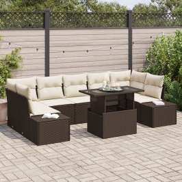 Set de Sofá de Jardín  de 8 Piezas con Cojines Ratán Sintético Marrón