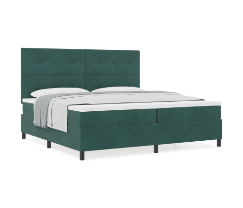 Cama Box Spring con Colchón Verde Oscuro 200x200 cm Terciopelo