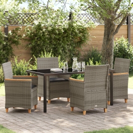 Conjunto de Comedor de Jardín  de 5 Piezas con Cojines Gris Poliratán