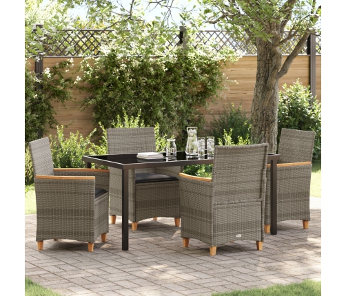 Conjunto de Comedor de Jardín  de 5 Piezas con Cojines Gris Poliratán