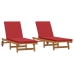 Sillones de sol  2 piezas con ruedas y cojín de madera de acacia maciza