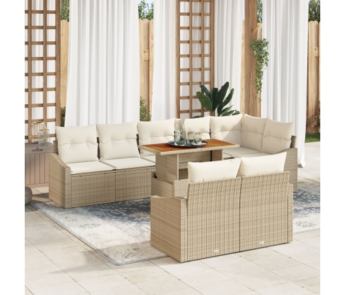 Conjunto de Comedor de Jardín  de 9 Piezas con Cojines en Ratán Sintético Beige Acacia