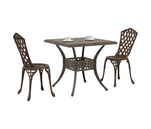 Juego de Bistro de Jardín de 3 Piezas de Aluminio Fundido Color Bronce