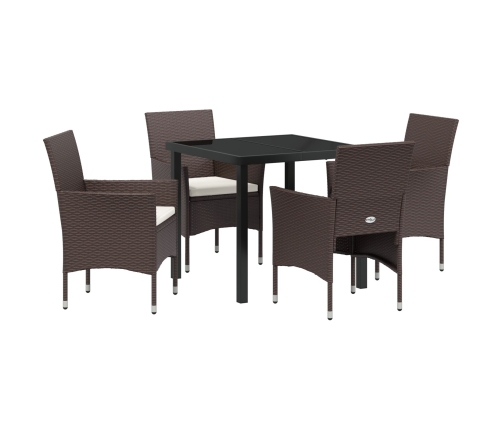 Juego de Comedor Jardín  5 Piezas Marrón Ratán Poliéster