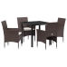 Juego de Comedor Jardín  5 Piezas Marrón Ratán Poliéster