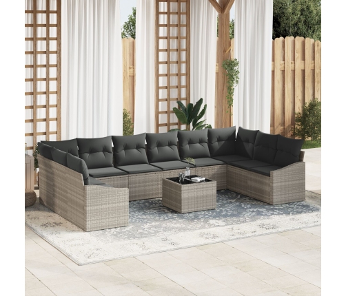 Conjunto de Sofá de Jardín de 11 Piezas con Cojines Gris Poliratán