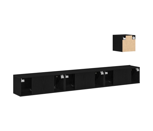 Conjunto de Mueble de TV de 4 Piezas  en Roble Negro de Madera Ingenerada