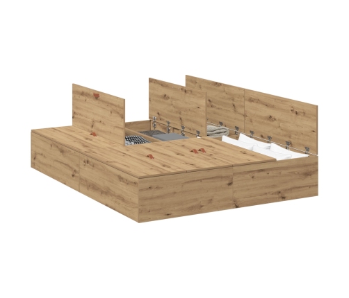Cama con Almacenamiento Roble Artesanal Madera Elaborada Doble