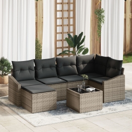 Conjunto de Comedor de Jardín 7 Piezas Gris Rattan Sofá Exterior