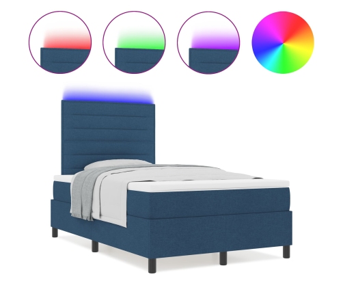 Cama con somier y colchón LED azul 120x200 cm de tela