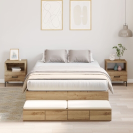 Marco de Cama con Almacenamiento  Roble Artesanal Madera Elaborada
