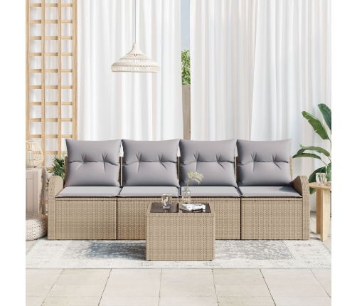 Conjunto de sofá de jardín  de 5 piezas con cojines Beige Ratán sintético