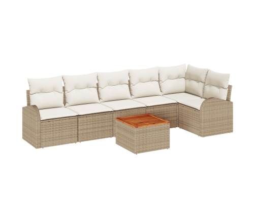 Set de Sofá de Jardín  de 7 Piezas con Cojines Beige Ratán Poli Acacia