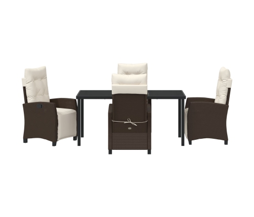 Juego de Muebles de Jardín de 5 Piezas Marrón Ratán Poliéster