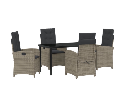 Juego de comedor de jardín de 5 piezas con cojines gris poliratán