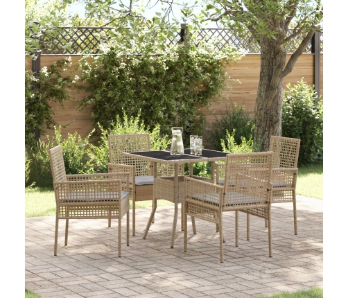 Juego de Comedor de Jardín de 5 Piezas Beige de Ratán Polímero