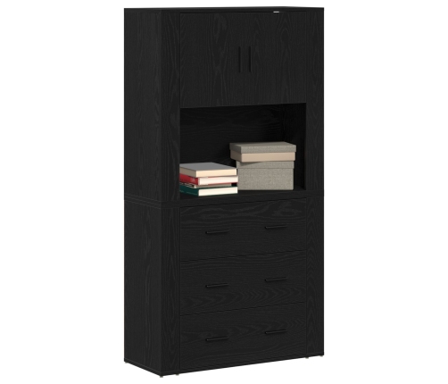 Alto Buffet Set de 2 Roble Negro Madera Elaborada