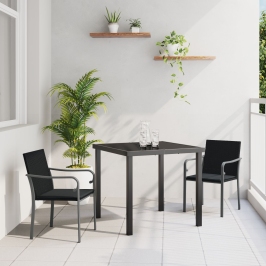 Conjunto de Comedor de Jardín de 3 Piezas con Cojines de Polirratán Negro