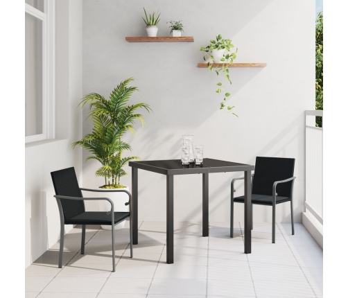 Conjunto de Comedor de Jardín de 3 Piezas con Cojines de Polirratán Negro