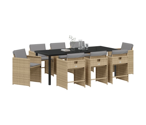 Set de comedor de jardín  de 9 piezas con cojines de poliratán beige