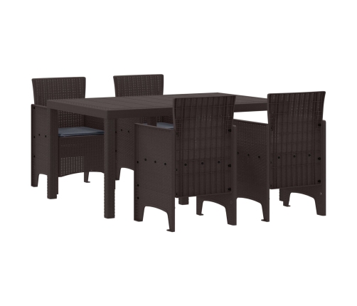 Conjunto de Comedor de Jardín de 5 Piezas con Cojines Poliratán Marrón