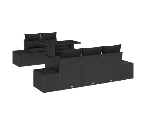 Set de Sofá de Jardín  de 6 Piezas Con Cojines Negro Poliratán