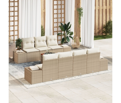 Conjunto de Sofás de Jardín de 8 Piezas con Cojines Beige Poliratán Acacia