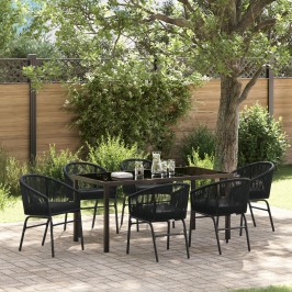 Conjunto de Comedor Jardín  de 7 Piezas Negro Poliratán