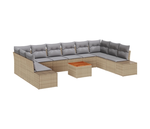 Conjunto de Sofá de Jardín  de 11 Piezas con Cojines Beige Ratán Acacia