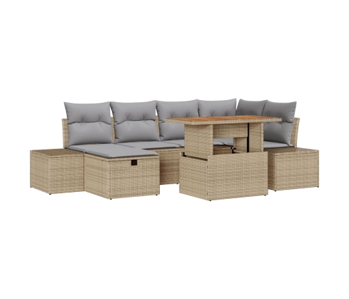 Set de Sofá de Jardín de 7 Piezas con Cojines Beige Poliratán