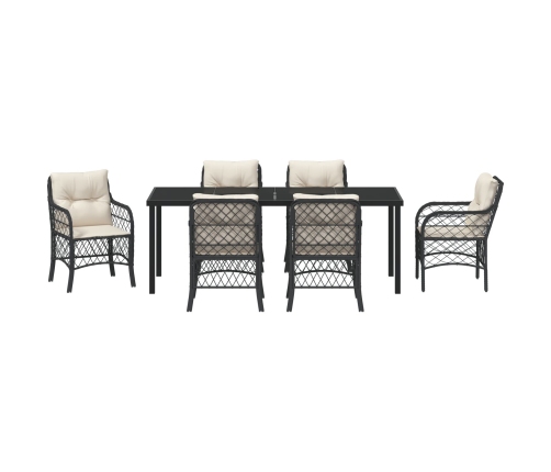 Conjunto de Comedor de Jardín de 7 Piezas con Cojines Negro Poliratán