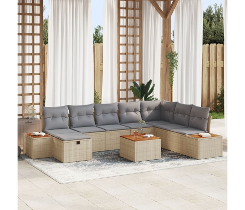 Juego de Sofá de Jardín de 9 Piezas con Cojines Beige Poliratán