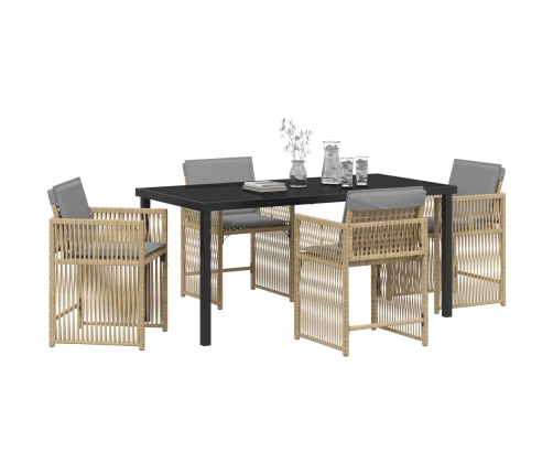 Juego de Comedor de Jardín de 5 Piezas con Cojines Beige Poliratán