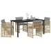 Juego de Comedor de Jardín de 5 Piezas con Cojines Beige Poliratán