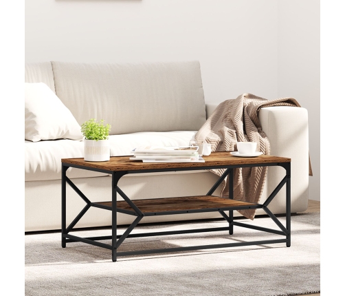 Mesa de café con estante de madera envejecida 90x50x40 cm, hecha de madera