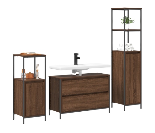 Juego de Muebles de Baño de 3 Piezas  en Madera de Roble Marrón