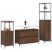 Juego de Muebles de Baño de 3 Piezas  en Madera de Roble Marrón