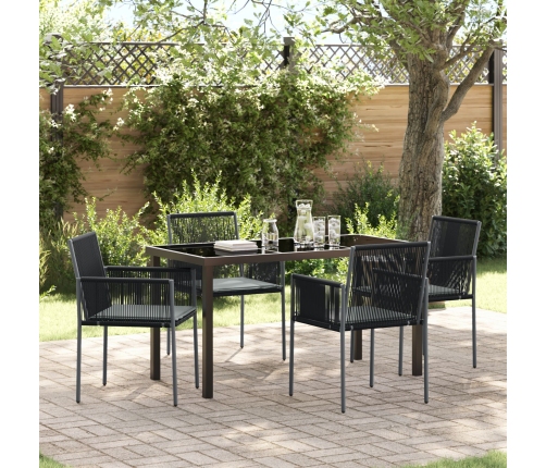 Conjunto de Comedor de Jardín  de 5 Piezas con Cojines Negro Poliratán