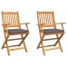 Sillas de Jardín Plegables  con Cojín Gris 2pcs de Madera Acacia Sólida