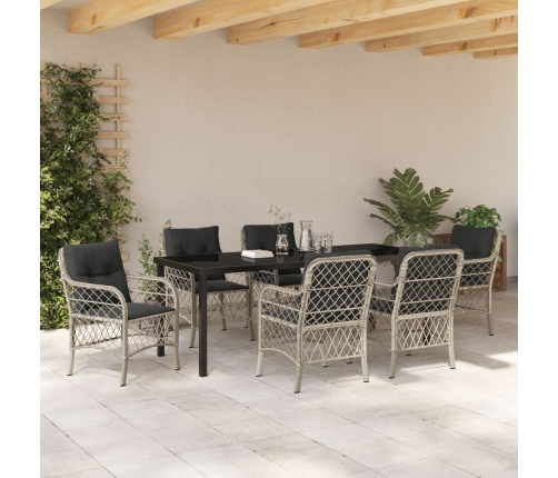 Set de Comedor de Jardín de 7 Piezas  con Cojines Gris Claro Poliratán
