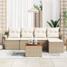 Conjunto de sofá de 6 piezas para jardín con cojines beige de ratán sintético y acacia