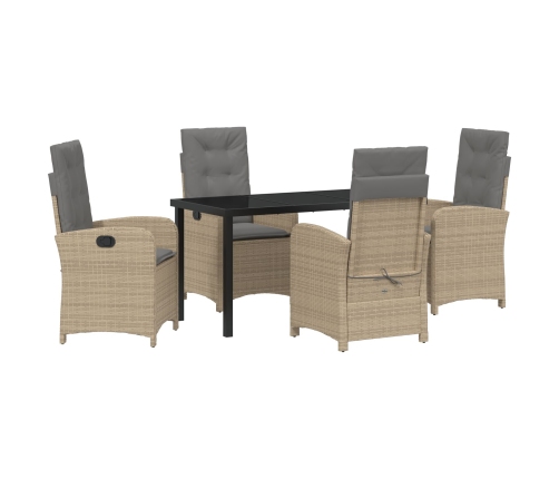 Juego de comedor de jardín de 5 piezas con cojines beige poliratán
