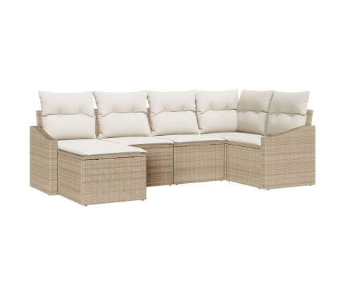Conjunto de Comedor Jardín de 6 Piezas con Cojines Beige Ratán Poliéster