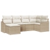 Conjunto de Comedor Jardín de 6 Piezas con Cojines Beige Ratán Poliéster