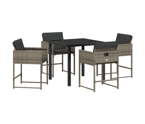 Juego de comedor de jardín de 5 piezas con cojines gris ratán PE