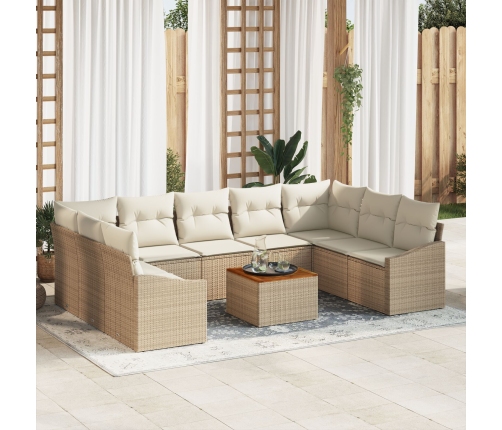 Juego de Sofás de Jardín de 10 Piezas con Cojines Beige Poliratán Acacia