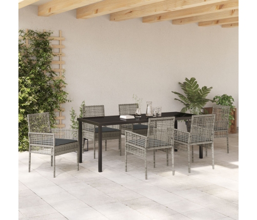 Conjunto de comedor de jardín de 7 piezas con cojines gris poliratán