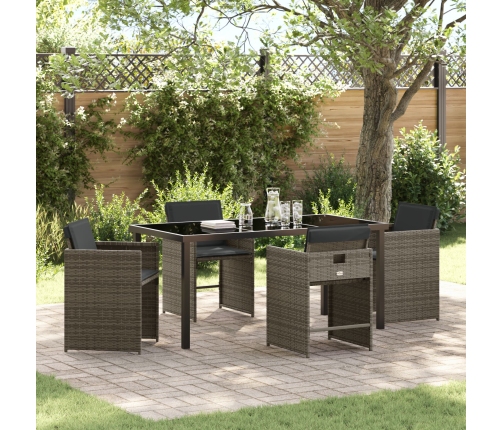 Set de Comedor de Jardín  de 5 Piezas con Cojines Gris Ratán Poliéster