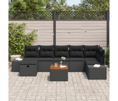 Conjunto de Sofá de Jardín  8 Piezas Negro, Marrón Ratán, Madera