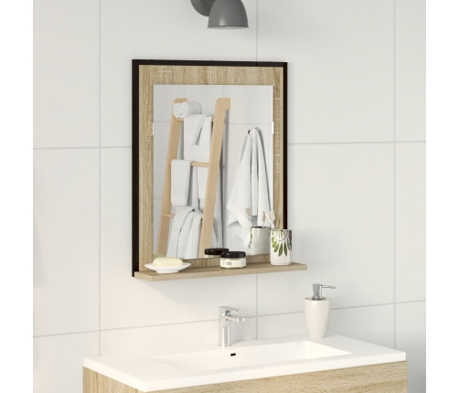 Espejo de baño  con estante de roble sonoma 50x12x60 cm de madera elaborada